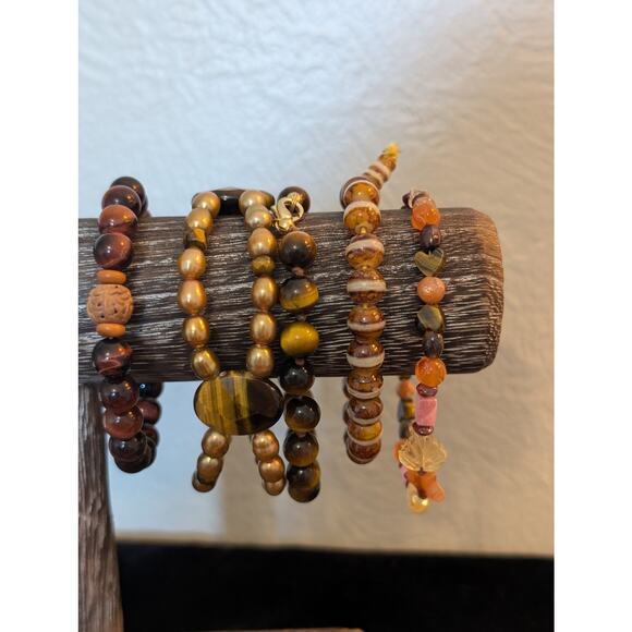 Lot of Five Brown Stone Theme Bracelets - Picture 4 of 5